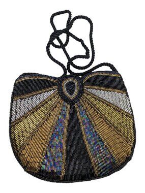 Evening Bag /Purse Bugle Beads Ray Pattern Gold Silver Copper Black Blue NWOT